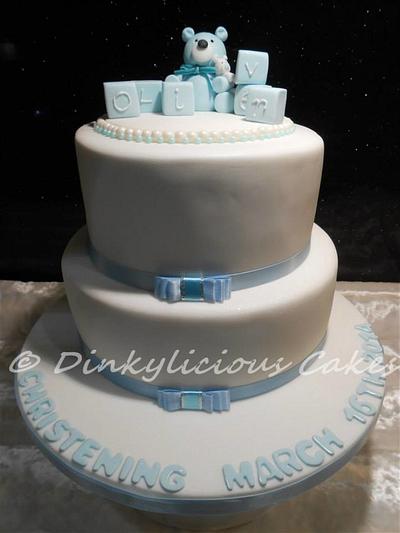 cute teddy christening cake - Cake by Dinkylicious Cakes