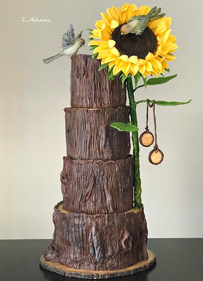 .Tree Stump Cake with Sunflower!..... - Cake by More_Sugar