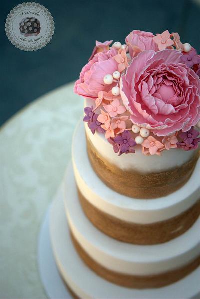 Peony & Gold Wedding cake - Cake by Mericakes