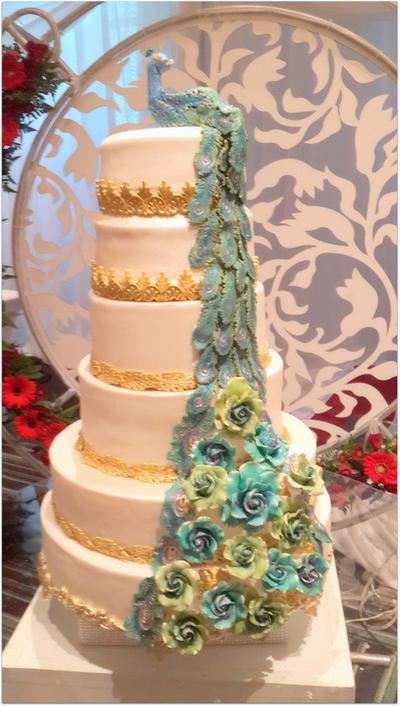 peacock and roses - Cake by sugarmillcakes