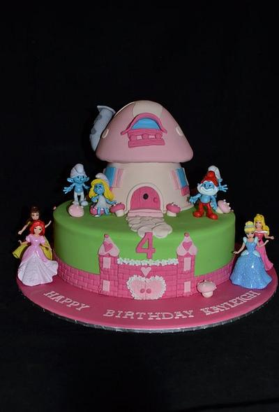 smurfette and disney princess cake - Cake by Sue Ghabach