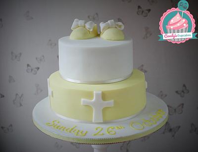 Lemon and white christening cake - Cake by Candy's Cupcakes