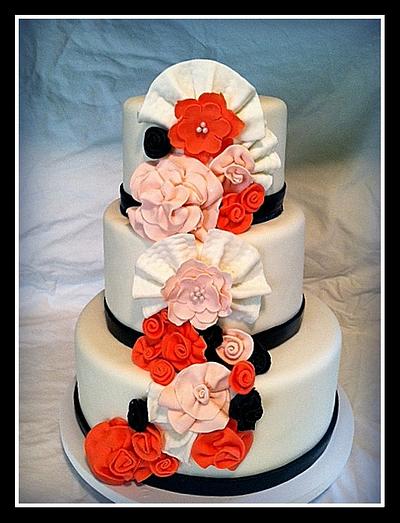 Navy and Coral Modern Wedding Cake - Cake by Angel Rushing