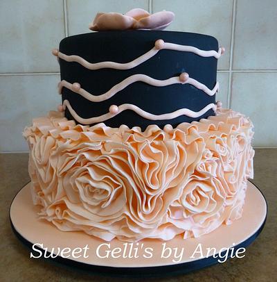Rose Twirl Ruffles with Peach Anemone - Cake by Angie Taylor
