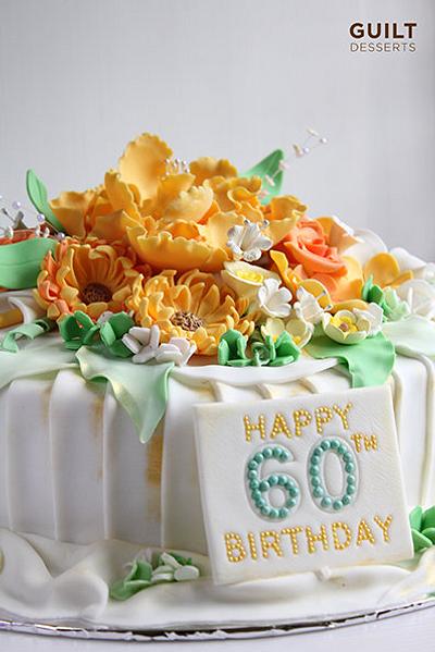 60th Flowers Cake - Cake by Guilt Desserts