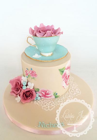 Handpainted Vintage Teacup Cake - Cake by Laura Davis
