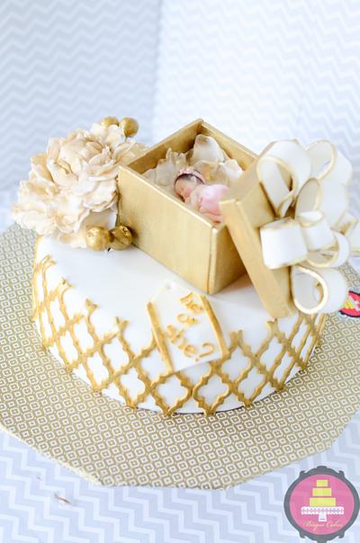 Golden Moroccan Gender Reveal Cake - Cake by Radhika Bhasin