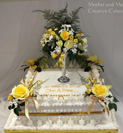 Gold Anniversay Replica Wedding Cake old school style! - Cake by Mother and Me Creative Cakes