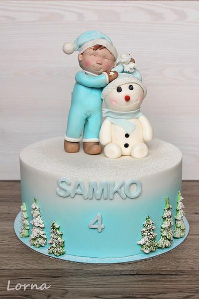 Little boy and snowman - Cake by Lorna