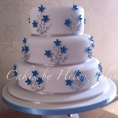 Blue ans silver wedding cake - Cake by helen Jane Cake Design 