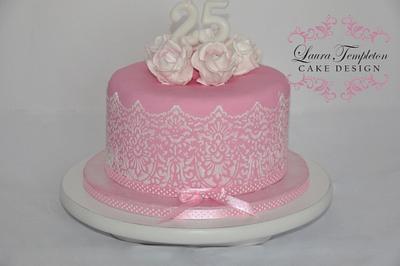 Pink Lace & Roses Cake - Cake by Laura Templeton