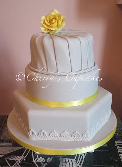Grey & Lemon Pleated Wedding Cake - Cake by Cherry's Cupcakes