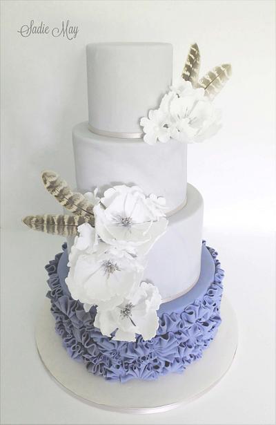 pewter fan ruffles and dove grey wedding cake  - Cake by Sharon, Sadie May Cakes 