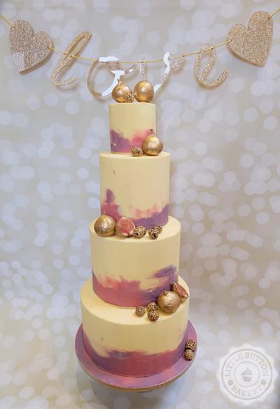 Watercolour effect white chocolate ganache wedding cake - Cake by Little Button Bakery
