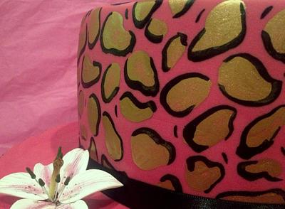 Pink leopard print cake with UGG boots and lilies (totally random I know) - Cake by Natalie Dickinson 