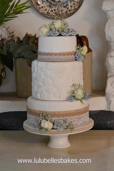 Rustic lace and succulent wedding cake - Cake by Lulubelle's Bakes