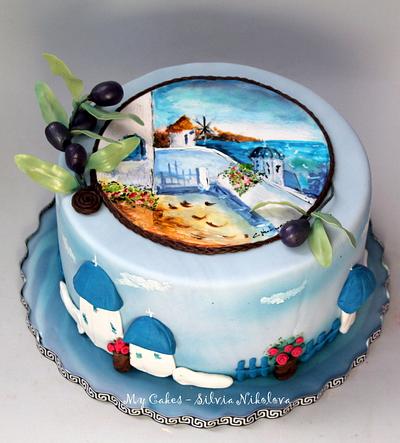Santorini Cake. Hand Painted - Cake by marulka_s