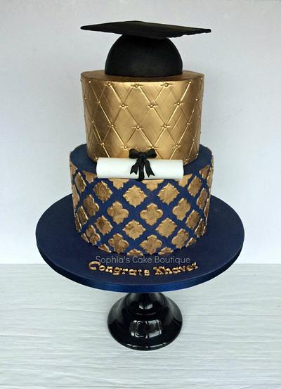 Navy & Gold Graduation  - Cake by Sophia's Cake Boutique