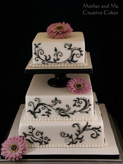 Black & White Wedding with Gerbera - Cake by Mother and Me Creative Cakes