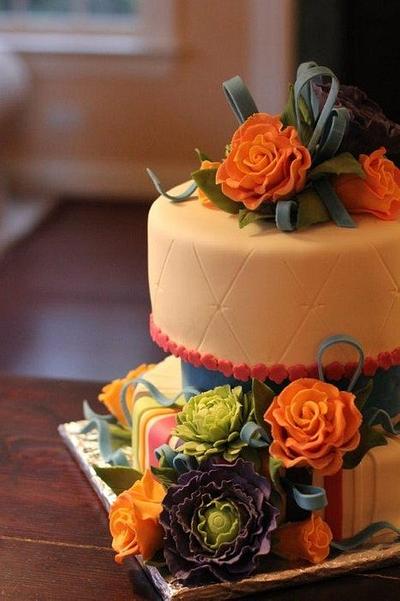 60th Birthday Flowers and Stripes - Cake by 3DSweets