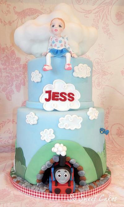 Thomas the Tank Engine cake with a sculpted cloud.. - Cake by SoSweet