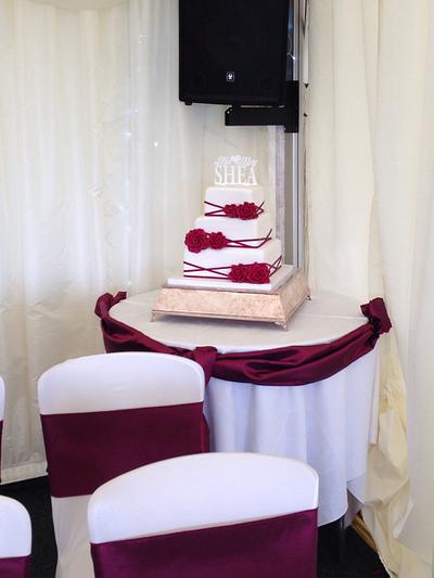 Elegant white and wine colour wedding cake  - Cake by QueenOfCakes(WALES)