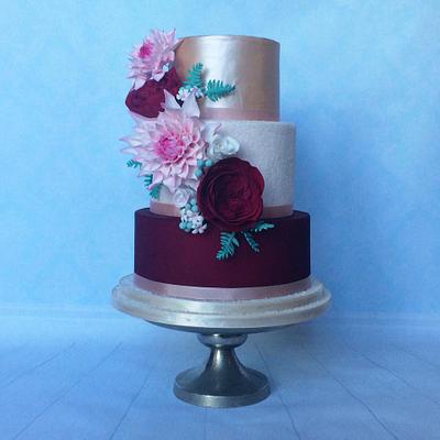 Dahlias and David Austin roses wedding cake - Cake by Jen's Cake Boutique