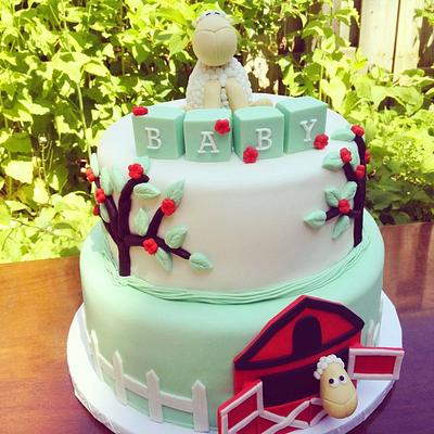 Sheep Themed Baby Shower Cake - Cake by Esther Williams