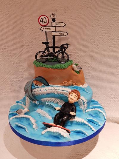 Cycling AND Kite surfing cake - Cake by Elizabeth Miles Cake Design