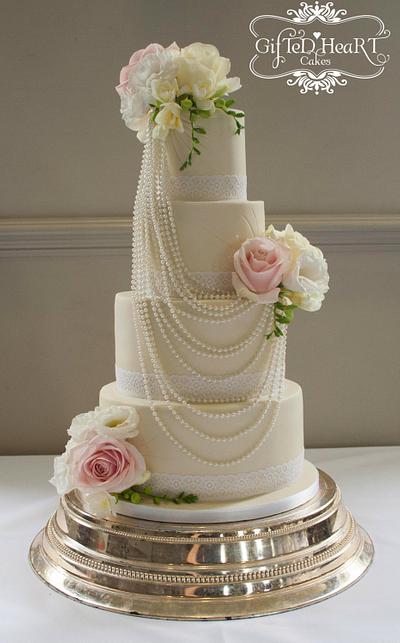 Pearls and Roses Wedding Cake - Cake by Emma Waddington - Gifted Heart Cakes