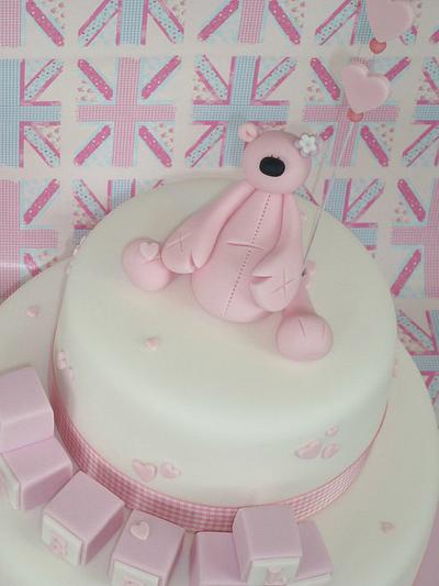 Pink hearts christening cake - Cake by Isabelle Bambridge
