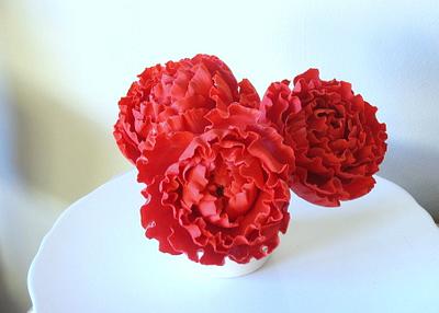 Red Peonies - Cake by Shaile's Edible Art