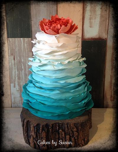 Ombré turquoise ruffle wedding cake  - Cake by Skmaestas