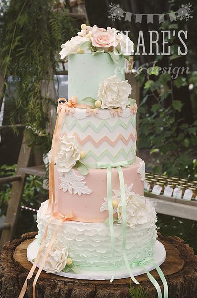 Peach and Mint Vintage Wedding Cake - Cake by ClaresCakeDesignAus