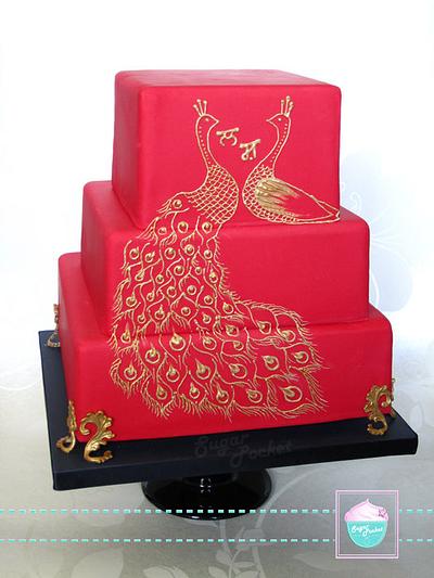 Peacock Elevated wedding cake - Cake by SugarPocket