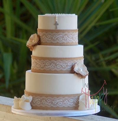 Burlap and lace Baptism cake - Cake by Shannon Davie