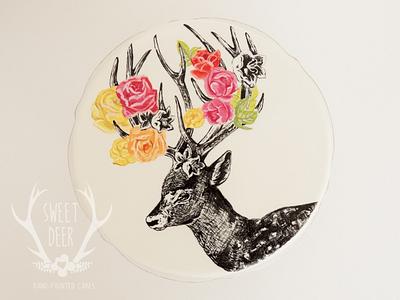Stag & Roses  - Cake by Sweet Deer Hand-Painted Cakes