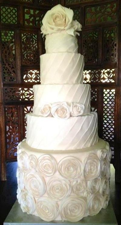 Ivory Roses and Pleats Wedding Cake - Cake by The Vagabond Baker