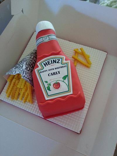 Heinz ketchup cake complete with handmade chips.  - Cake by Topperscakes