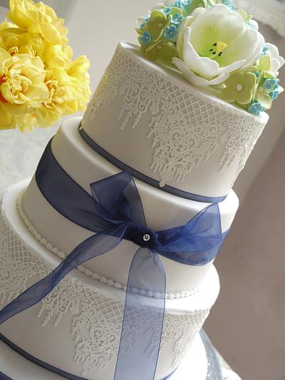 Gabby Antique White Lace Wedding Cake - Cake by Scrummy Mummy's Cakes