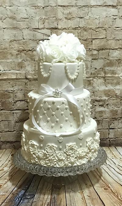 Bas relief and quilted design wedding cake - Cake by Inspired Sweetness