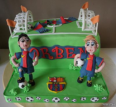 Barcelona cake with Messi and a little boy.. - Cake by marja