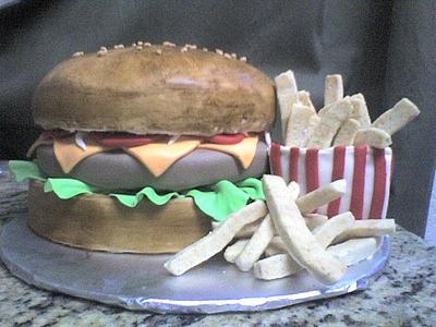 Burger and fries - Cake by Laurie