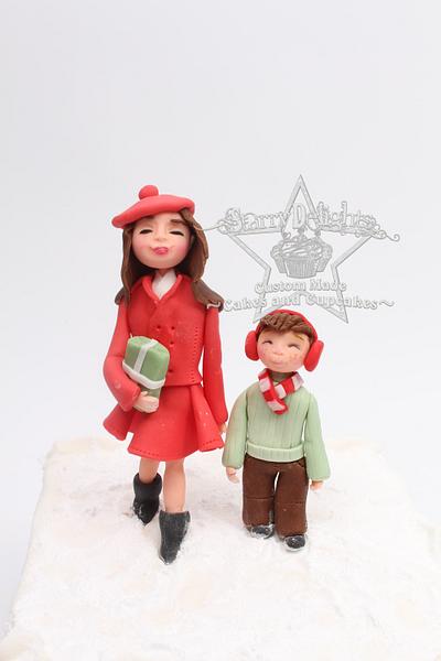Mum and boy christmas shoppers, Christmas in Frostington - Cake by Starry Delights