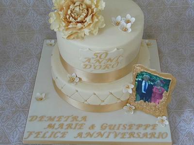 Golden anniversary cake. - Cake by Karen's Cakes And Bakes.