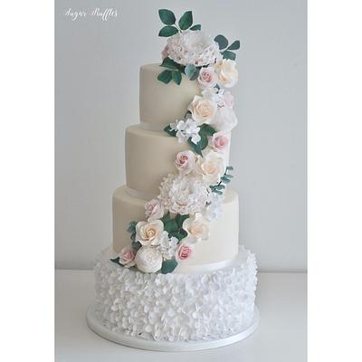 Cascading sugar flowers and petal ruffles  - Cake by Sugar Ruffles