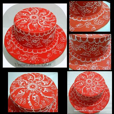 Orange and Ivory Henna Inspired Cake - Cake by Veenas Art of Cakes 
