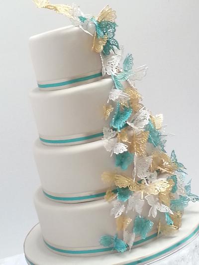 Ashleigh Butterfly cascade wedding cake - Cake by Scrummy Mummy's Cakes
