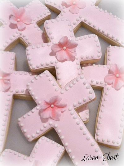 Pink Petunia Cross Cookies! - Cake by Loren Ebert