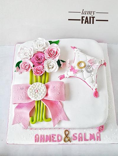 Engagement white cake - Cake by Randa Elrawy